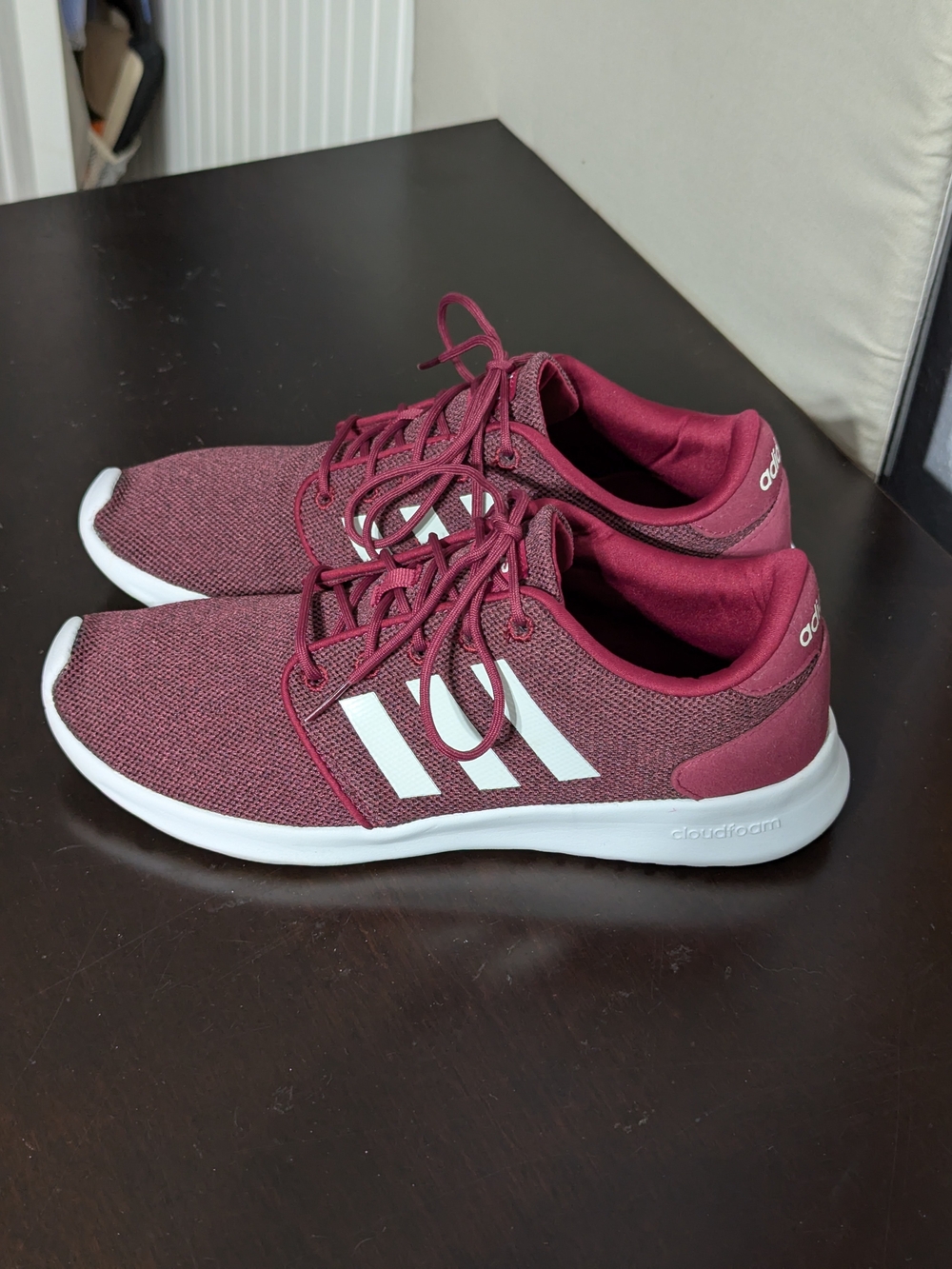 Adidas Women's Burgundy Knit Sneakers with White Stripes
